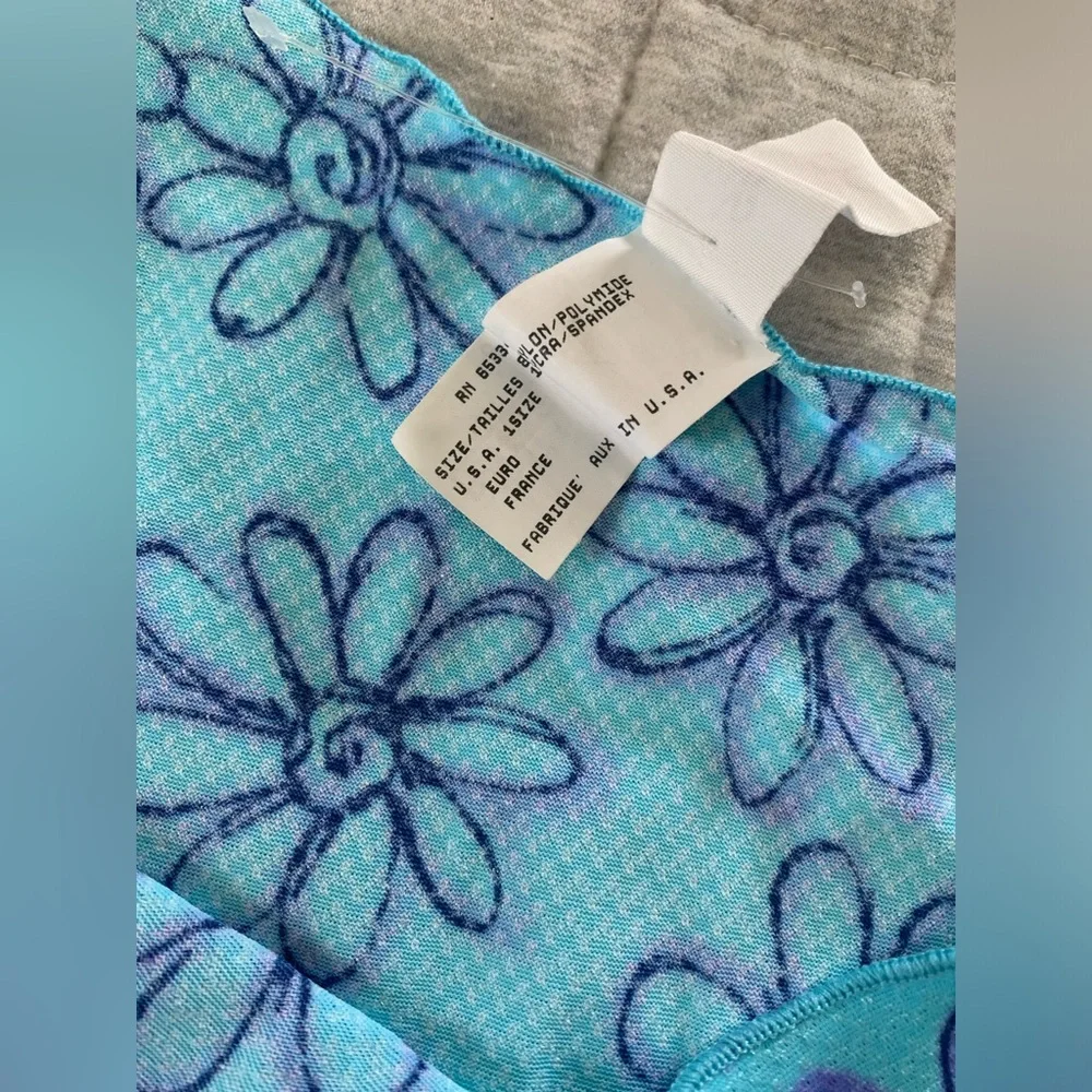 Vintage 80s/90s bright blue aqua purple floral side tie sarong bikini coverup - Picture 4 of 7